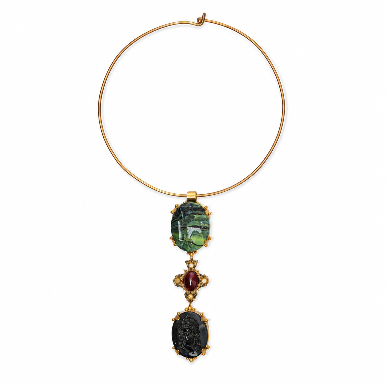 Vintage Cameo gold choker with green stones