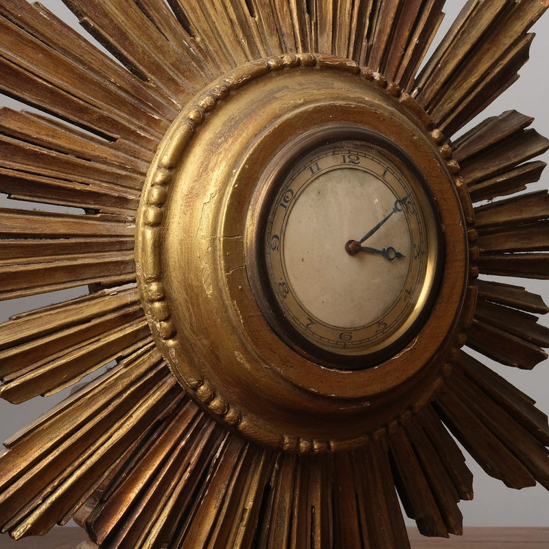 Gilded English Wooden Sunburst, Non Working Clock 1960's