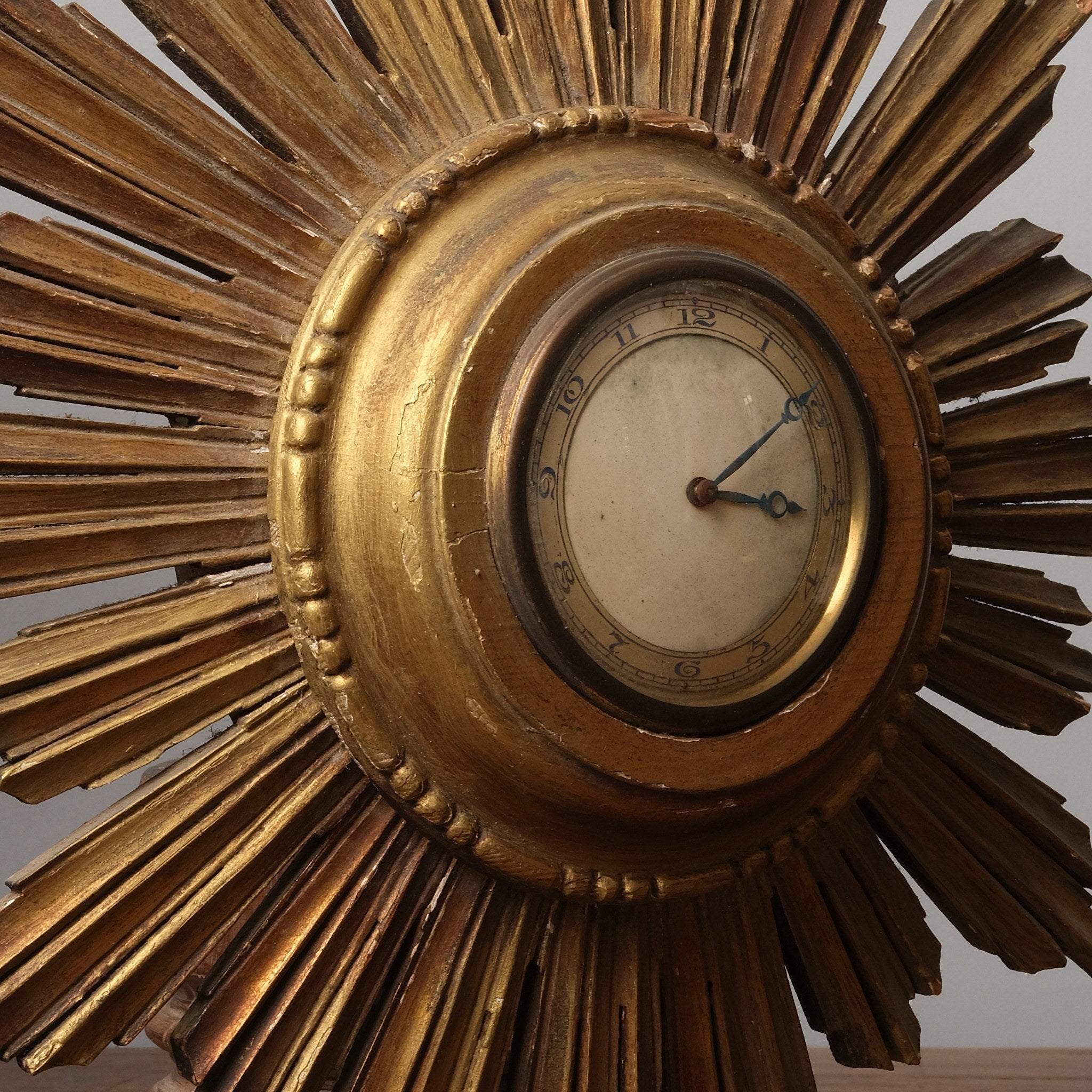 Gilded English Wooden Sunburst, Non Working Clock 1960's
