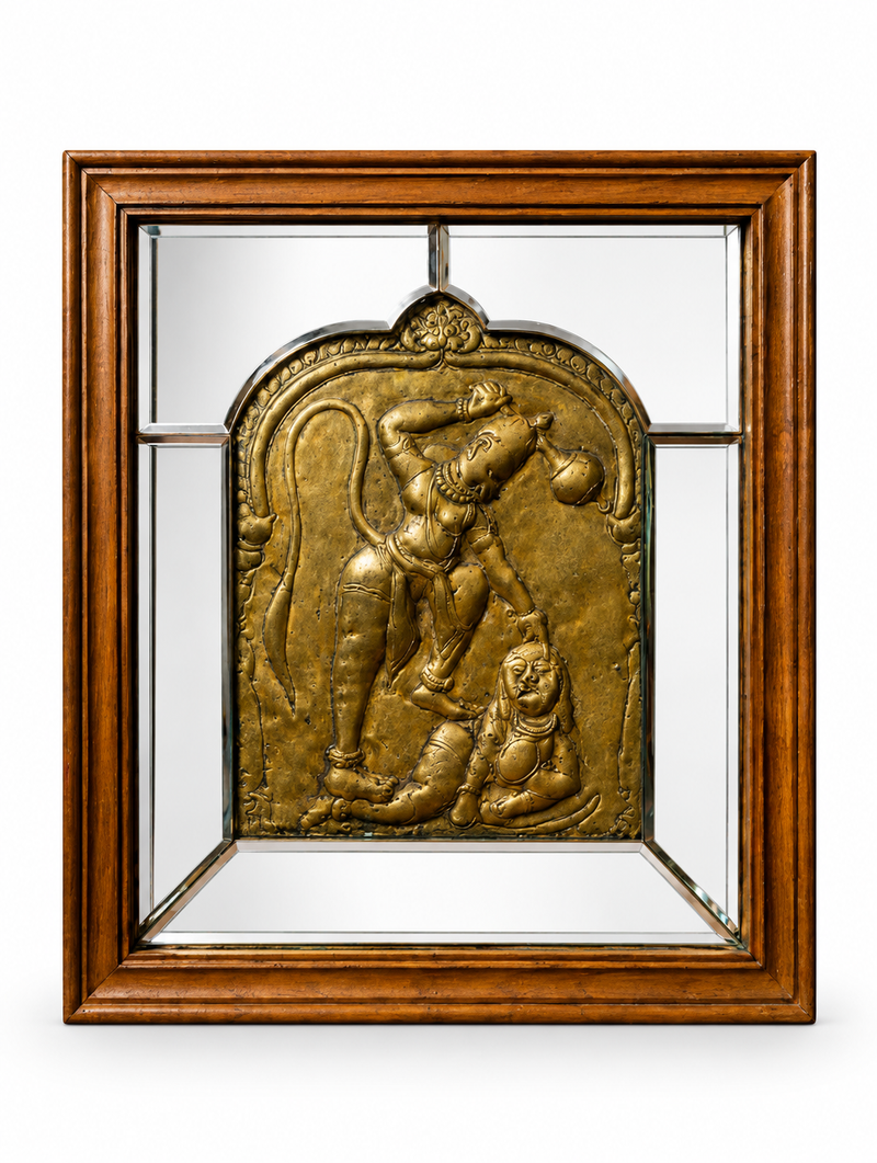 Hanuman Mirror Framed Brass Panel