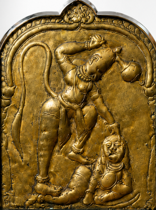 Hanuman Mirror Framed Brass Panel