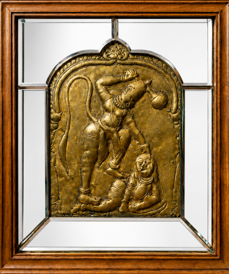 Hanuman Mirror Framed Brass Panel