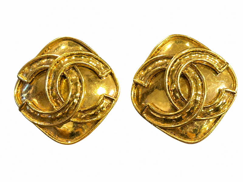 Vintage Chanel Logo, diamond shape Earrings