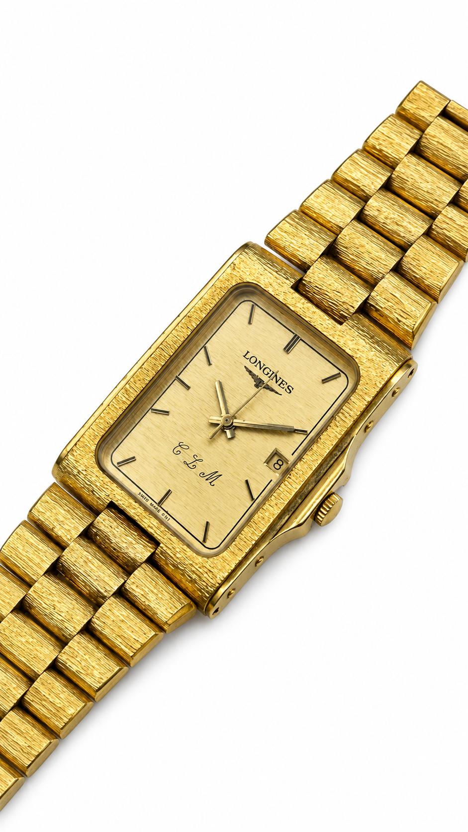 Vintage Longines Quartz Bark-Texture Tank Wristwatch