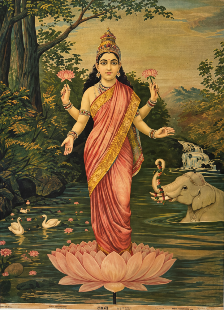 Vintage Raja Ravi Varma Laxmi Large Competition Edition Oleograph