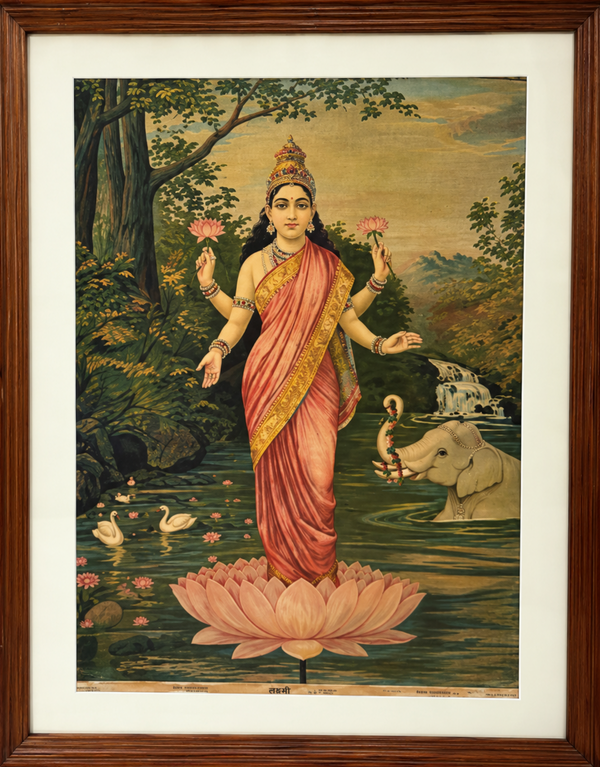 Vintage Raja Ravi Varma Laxmi Large Competition Edition Oleograph