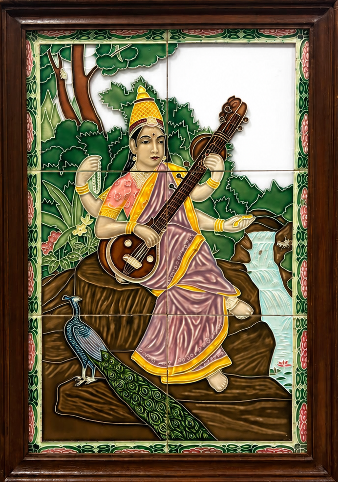 Japanese Tile depicting Indian Deity