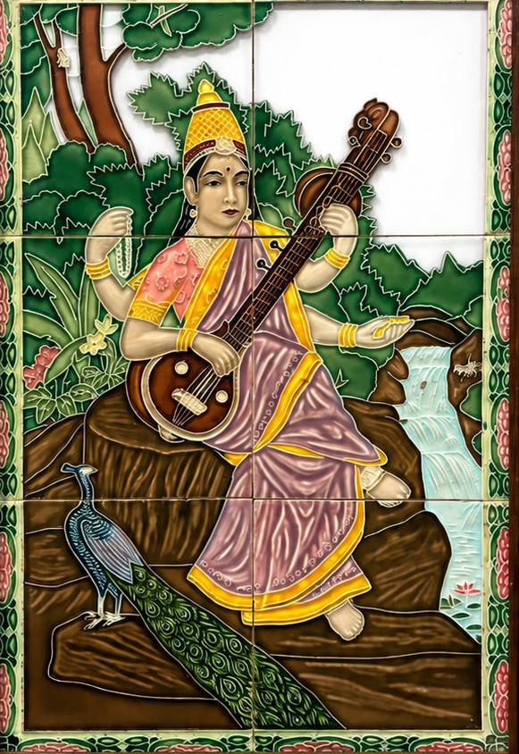 Japanese Tile depicting Indian Deity
