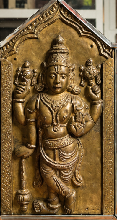 Dwarpalika Mirror Framed Brass Panel