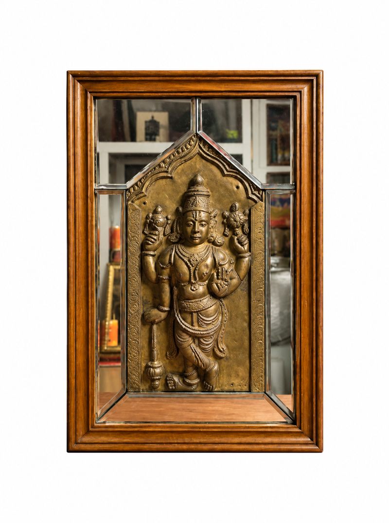 Dwarpalika Mirror Framed Brass Panel