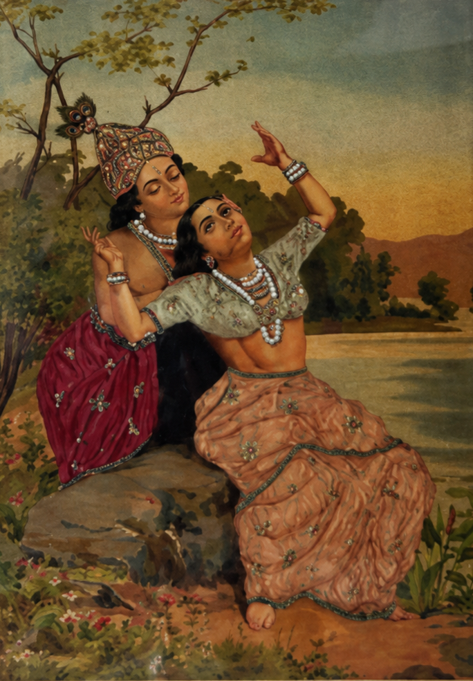 Vintage Raja Ravi Varma Radha Vilas Oleograph (No. 222)