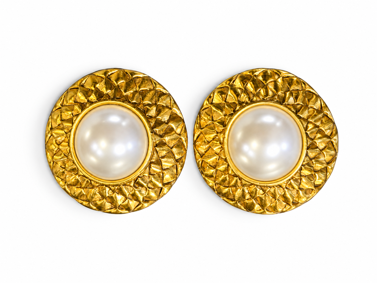 Vintage Chanel pearl rope twist frame earrings