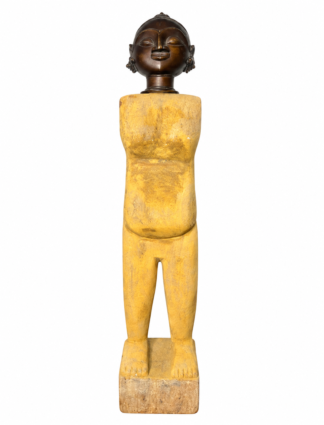 Antique Articulated Wooden Folk Art Doll With Gauri Brass Head