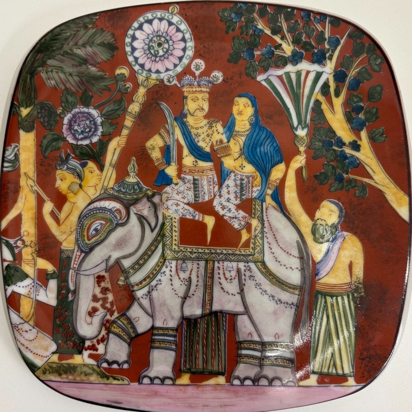 Royal Couple On Elephant Decorative Ceramic Plate