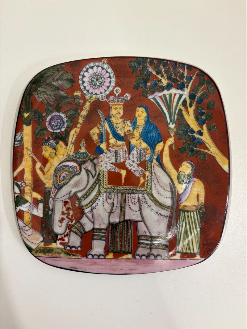 Royal Couple On Elephant Decorative Ceramic Plate