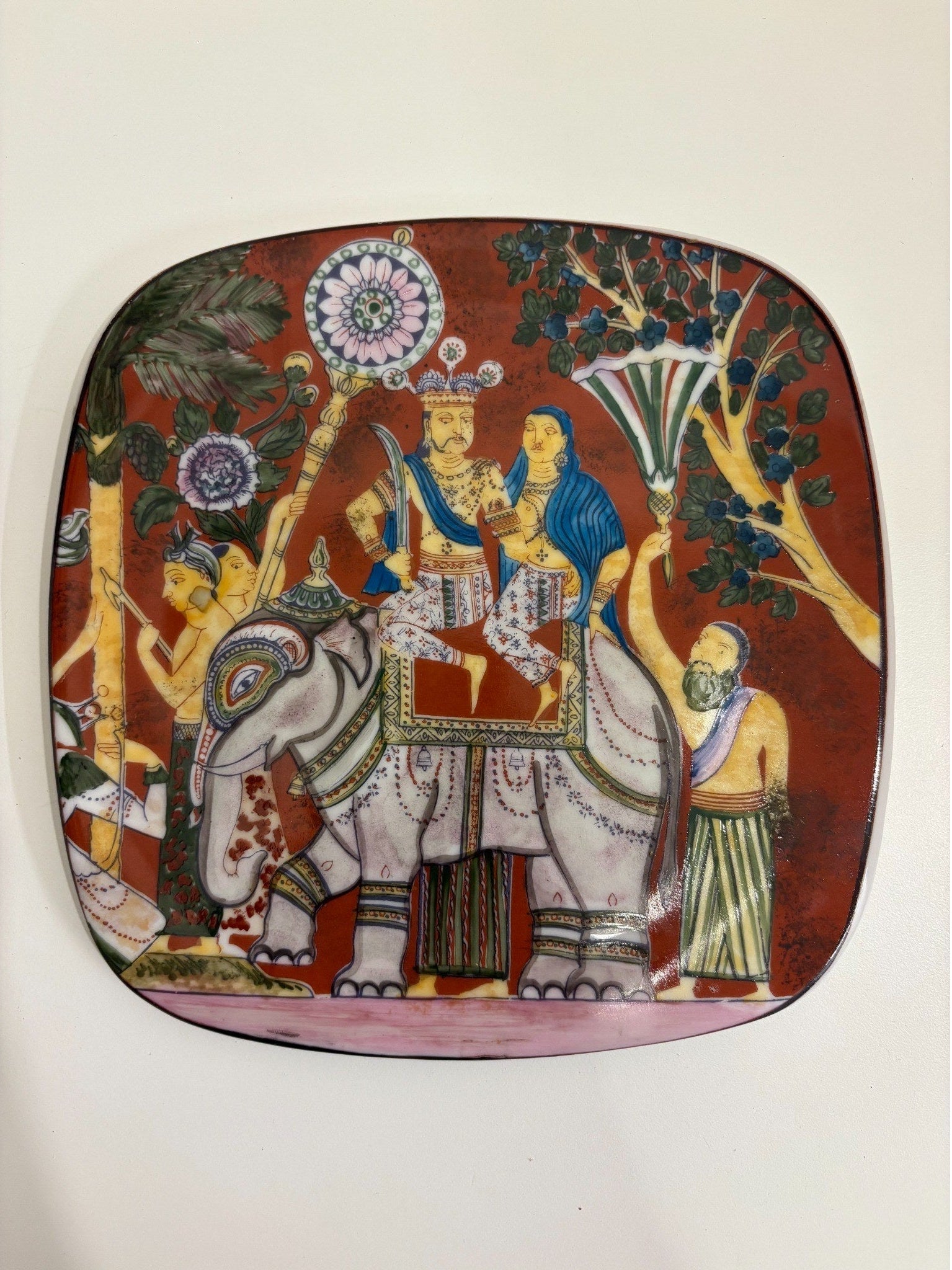 Royal Couple On Elephant Decorative Ceramic Plate