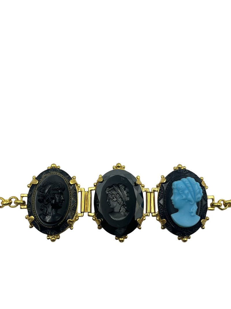 Vintage Italian Cameo Bracelet with Dark Blue and Black Cameos - Hero Display View (BBS_MWCB014)