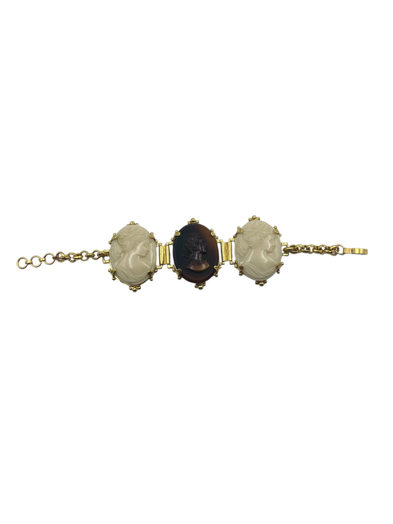 Vintage Italian Cameo Bracelet with Amber Center Cameo - Hero Straight View (BBS_MWCB016)