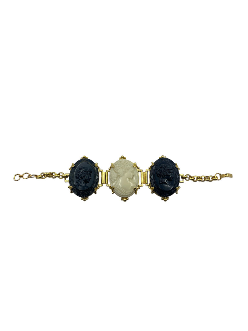 Vintage Italian Cameo Bracelet with Black and White Cameos - Hero Straight View (BBS_MWCB018)