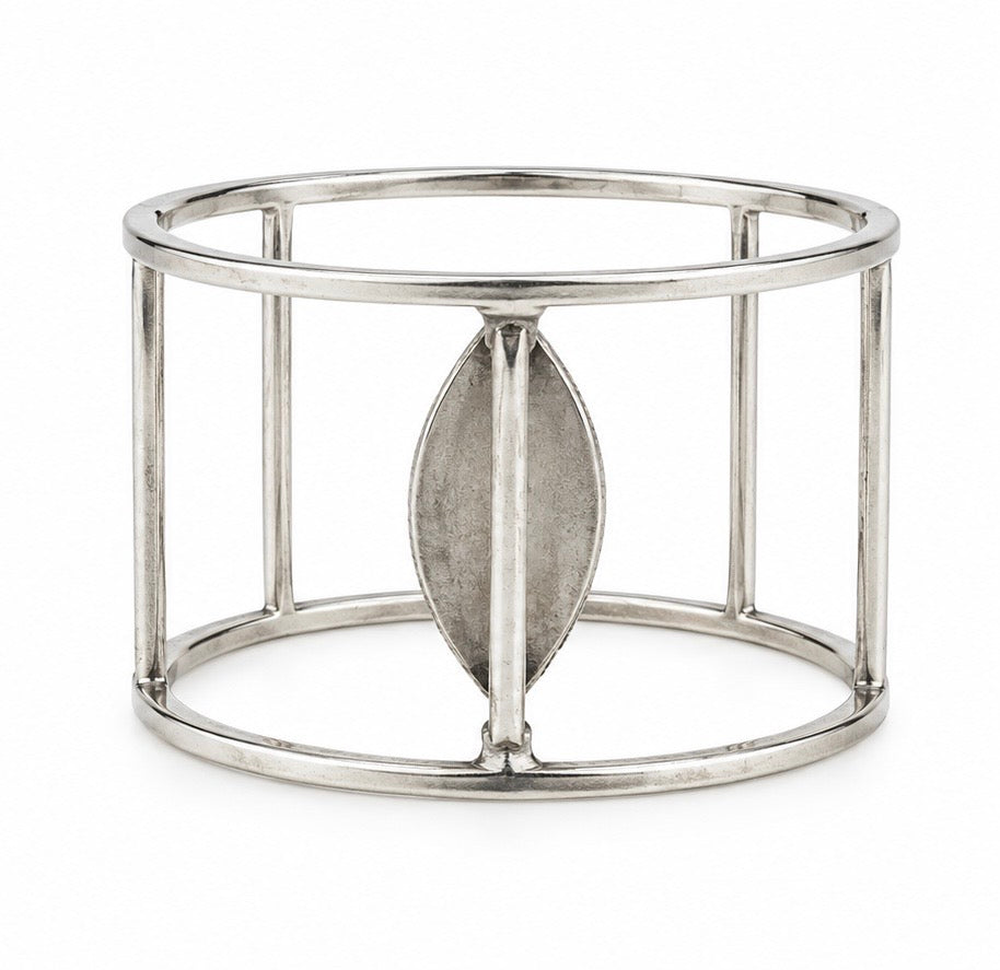 Vintage Mosaic Silver-Plated Bangle - Perspective View (BBS_MWCB013)